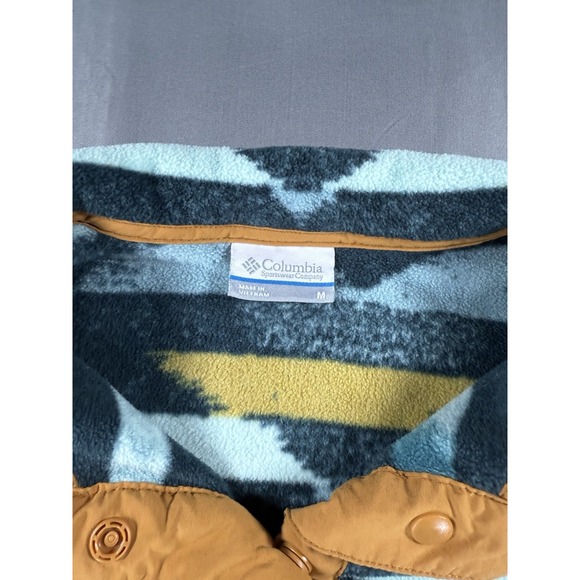 Columbia Women's Medium Fleece Pullover Aztec Southwest Snap Collar Teal Mustard - Picture 3 of 11
